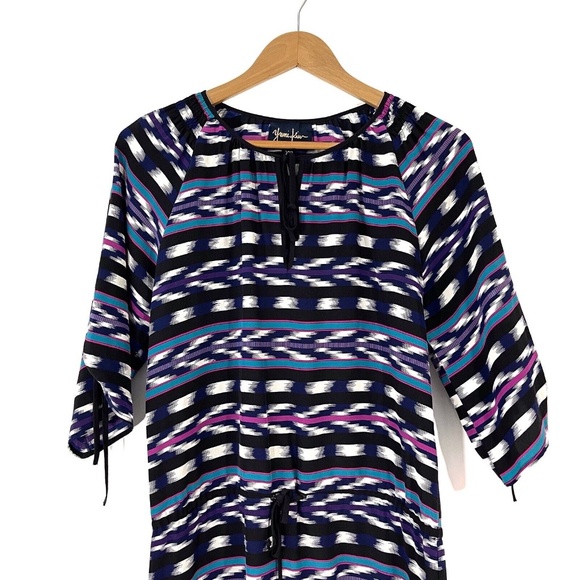 Yumi Kim Women’s Size XS Multi Color Striped Silk Lightweight Tie Keyhole Dress - Picture 2 of 12